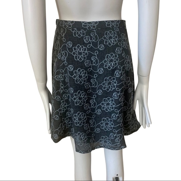 TOCCA Embroidered A-Line Skirt Cotton Blend Gray Blue Floral Size 2 - Picture 8 of 12
